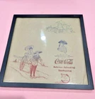 2465.10 - Antique 1900's Coke Rice Paper Napkin with Frame! Colored!  13" x 13"