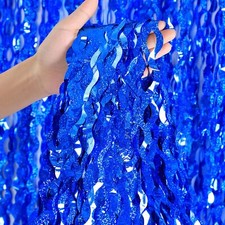 4 Pack Navy Blue Wavy Foil Fringe Curtains Party Decorations - 3.3 ft x 6.6 f...