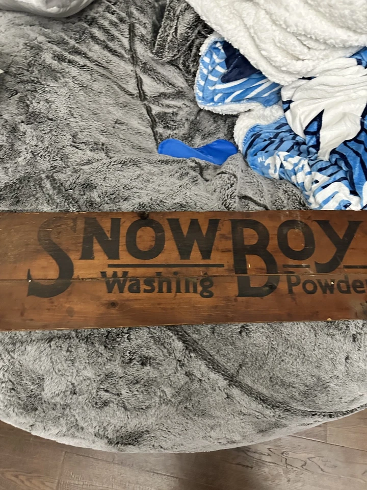 Antiguo letrero de jabón de lavado de lavandería Snow Boy de colección raro Foto 3 de 4