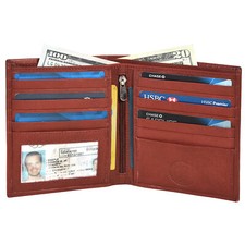 Leatherboss Genuine Leather Men Hipster Credit Card Bifold Wallet, Brown