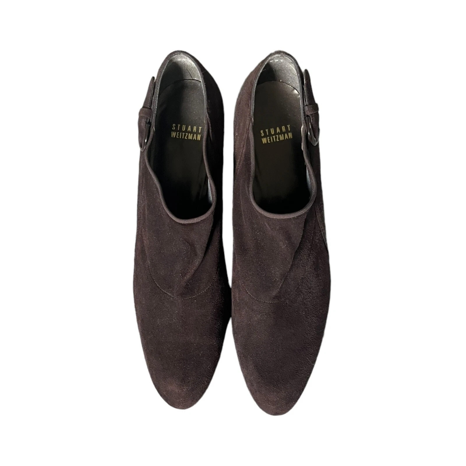 Stuart Weitzman Brown Suede Pull On Bootie With Buckle Detail 11