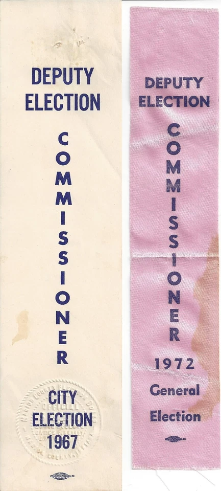 1967 & 1972 INDIANAPOLIS DEPUTY ELECTION COMMISSIONER OFFICIAL RIBBONS - Photo 1/1