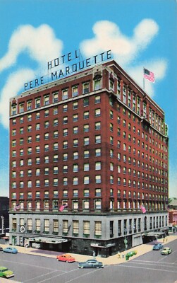 Peoria IL Illinois Hotel Marriott Pere Marquette Main Street Vtg Postcard E38