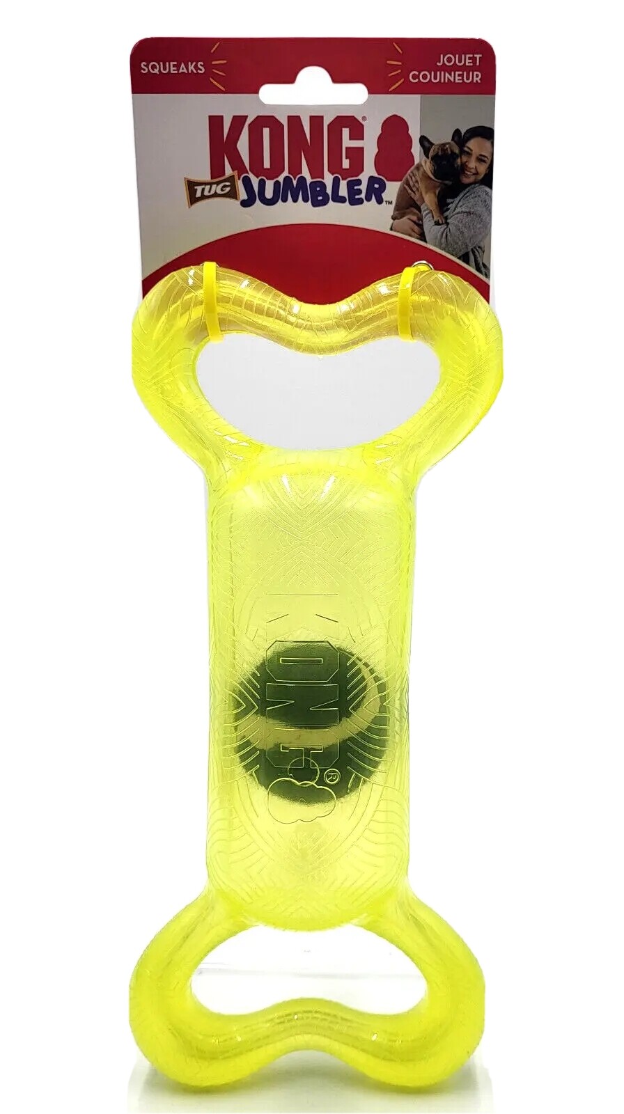 KONG Jumbler w/Tennis Ball Medium Yellow Squeaky Fetch & Tug Dog Toy