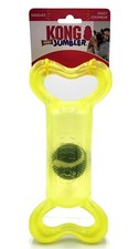 KONG Jumbler w/Tennis Ball Medium Yellow Squeaky Fetch  Tug Dog Toy