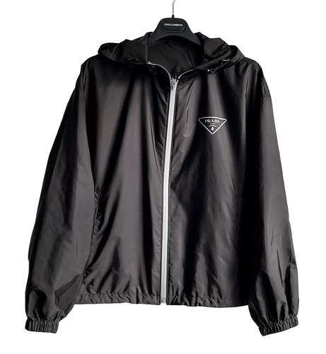 Prada -Re-Nylon Jacket- Rainproof Black Short Hooded -Triangle Logo-S IT40 UK8 - Picture 2 of 14