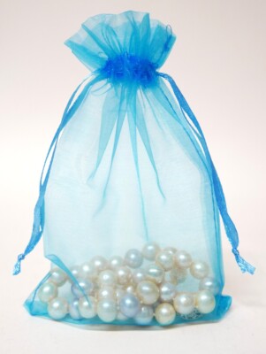 50 pcs Organza Wedding Party Favor Decoration Gift Sheer Bags Teal Blue