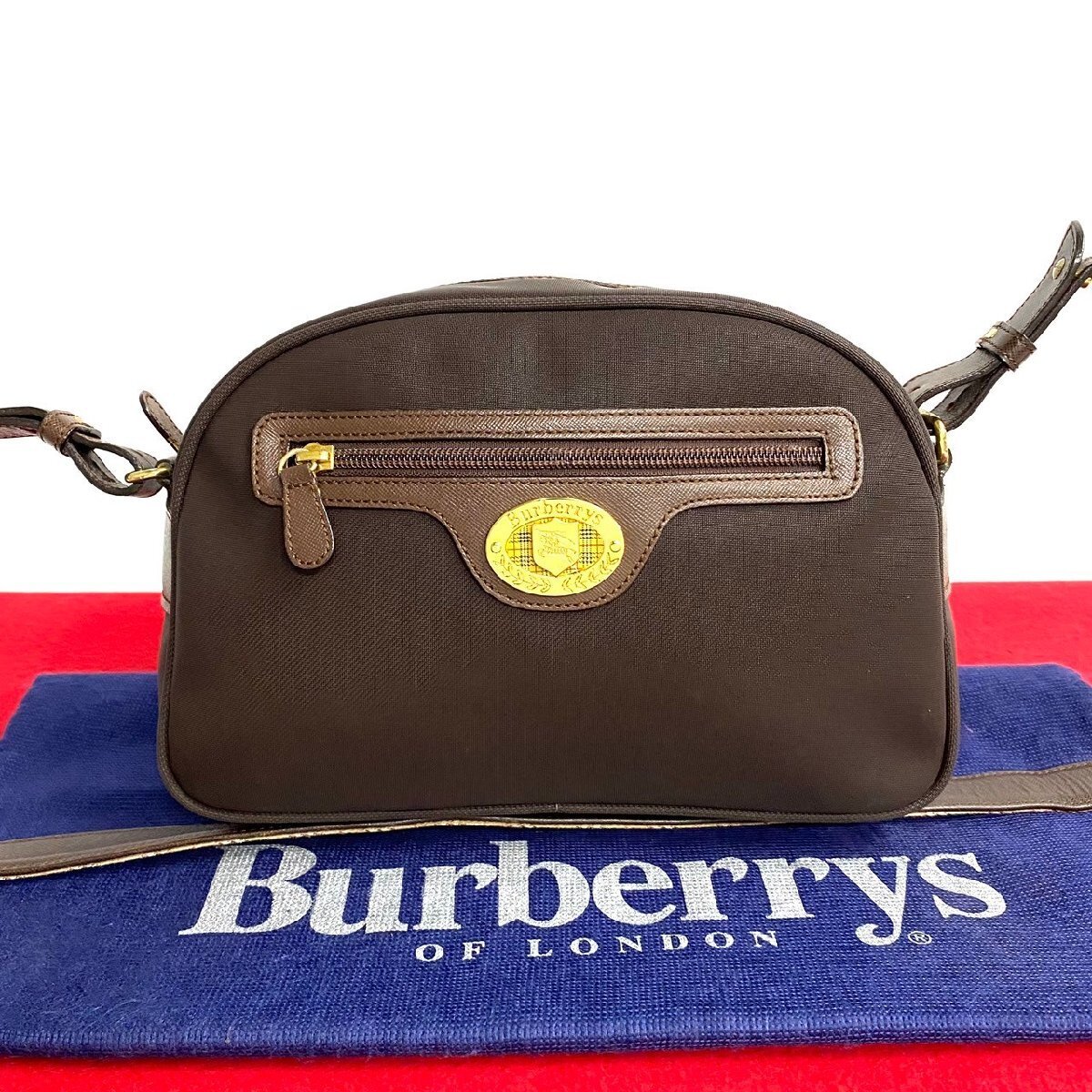 BURBERRY Nova Check Logo Metal Fittings Leather Leather Canvas Mini Shoulde