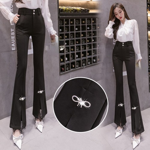 Women Black Flared Trousers Lace 