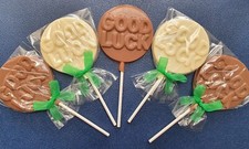BELGIAN CHOCOLATE GOOD LUCK LOLLIPOPS/LEAVING DO/RETIREMENT/GOODBYE