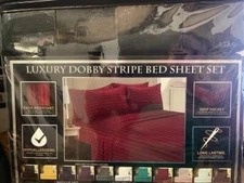 Sweet Home Collection Antimicrobial Luxury Dobby Stripe Sheet Set Black Queen 
