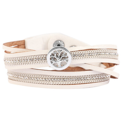 DAMENARMBAND AUS LEDER UND STRASS LEBENSBAUM GLÜCKSBRINGER