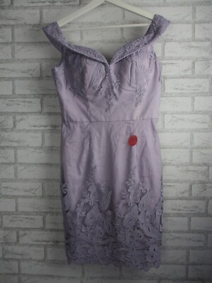Chi Chi London embroidered bardot bodycon party dress purple