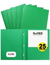 2 Pocket Folders with Prongs 25 Pack Green Paper Folders with 2 Pockets and 3...