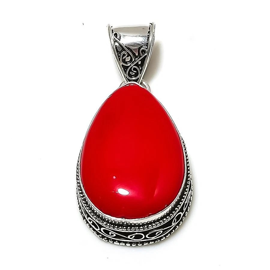 GIOIELLO CIONDOLO IN GEMMA CORALLO ROSSO ITALIANO SU ARGENTO STERLING 925 - Immagine 3 di 3
