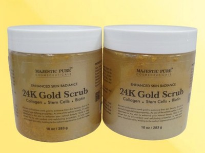 MAJESTIC PURE ENHANCED SKIN RADIANCE 24K GOLD SCRUB 10 OZ NWOB LOT OF 2