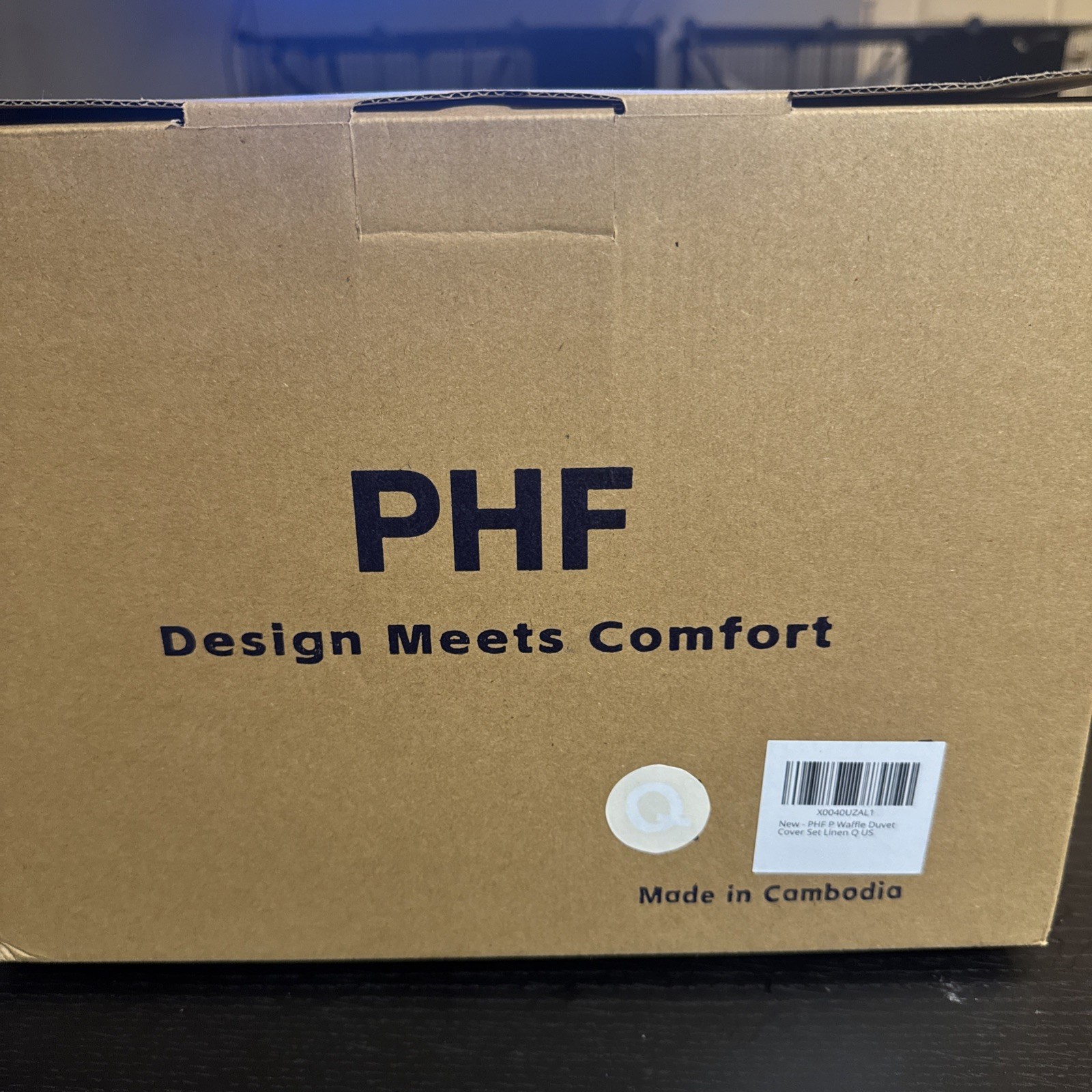 PHF Waffle Weave Duvet Cover Set Size Queen (Linen)