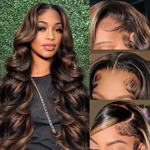 Highlight Ombre Lace Front Wig Human Hair 28 Inch 1B/30 Body Wave HD Lace Fro...