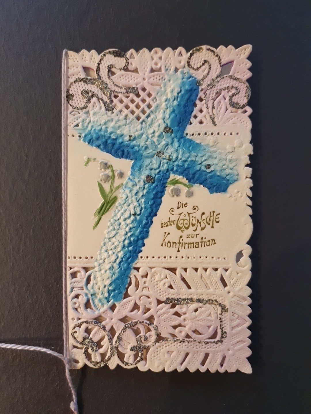 Glückwunschkarte Konfirmation Grußkarte Spitze 1900 greetings post card vintage