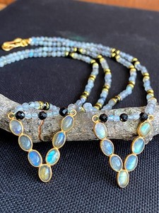 Authentic Labradorite Necklace with Black Onyx 14k Gold Plated