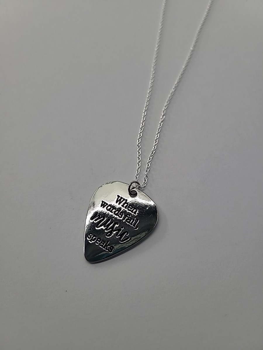 Guitar Pick Necklace When Words Fail Music Speaks Silver Tone Music Lover Gift View 6
