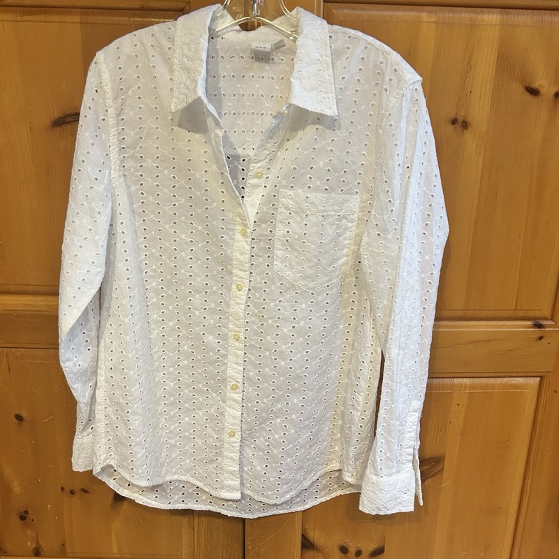 GAP White Eyelet Long Sleeve 100% Cotton Blouse size Medium