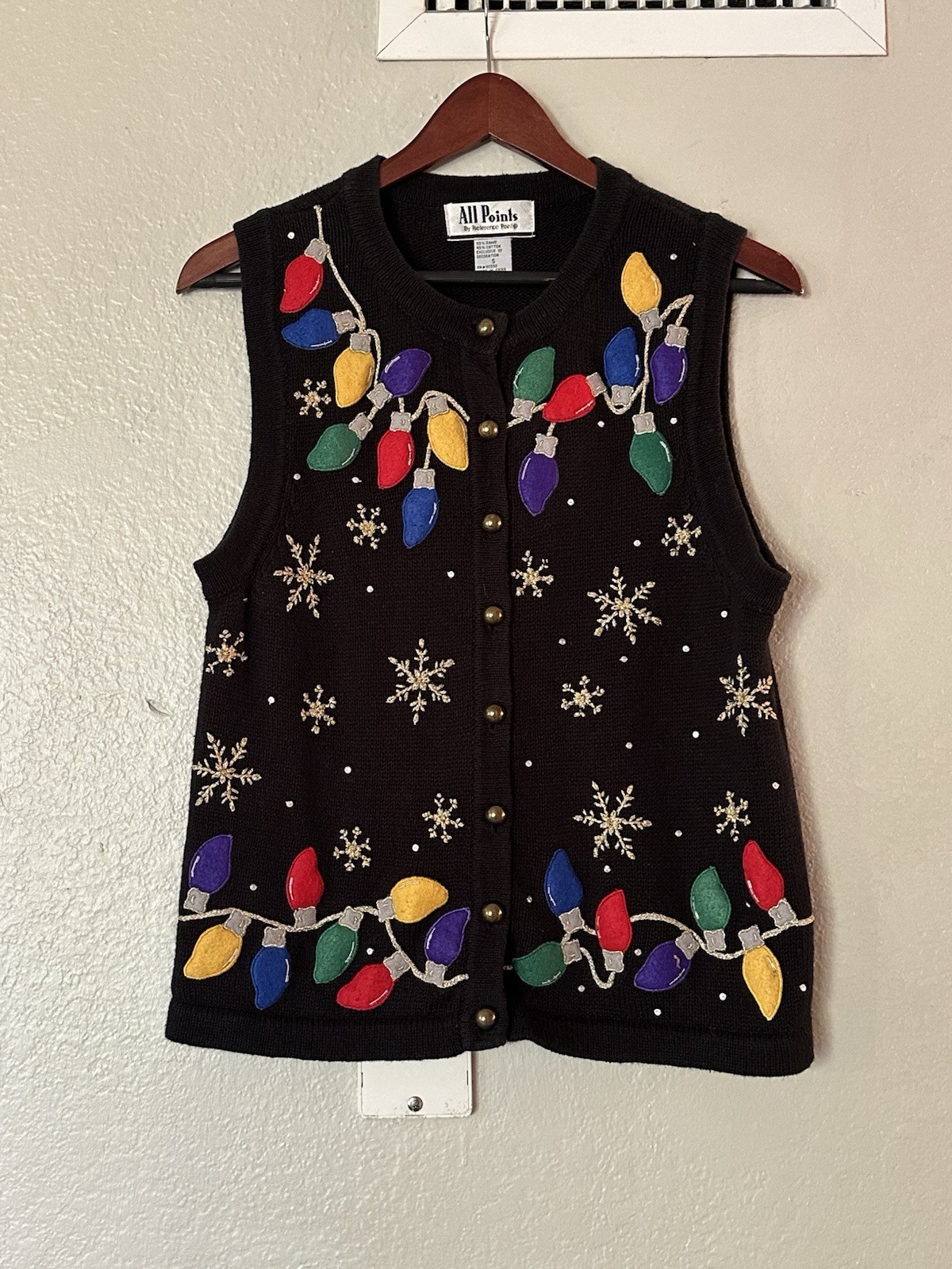 Vintage All Points Embroidered Christmas Holiday Sweater Vest Size Small
