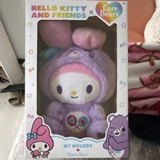 Care Bears Hello Kitty My Melody Share Bear Plush Stuffed Animal Purple Pink