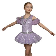 On A Mission Child X-Small Dance Costume Purple Leotard  Swing Skirt wArm Puffs