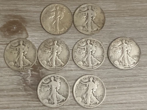 Eight (8) Walking Liberty Half Dollars - 90% Silver Coins - 2.89 Oz. of Silver