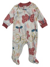 Carters Infant Girls Gray  Pink Butterfly Fleece Zip Blanket Sleeper Pajamas 6m