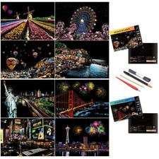 Scratch Art for Adults-City Landmarks Scratch Painting Paper Craft Kit 8 She...