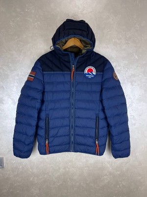 Napapijri Geographic Hooded Puffer Jacket Blue Polyamide Men s Size L