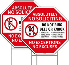 No Soliciting Sign with Stake, 2Pack -12"x12" Double Sided 24x12Inches, Red