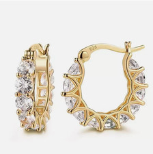 Gold, Silver Plated Hoop Earrings With Cubic Zirconia Unisex, Hip Hop Jewelry