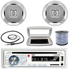 Pyle 1-DIN Bluetooth Marine CD Radio W/White Cover, 2x 5.25  200W Max Speakers