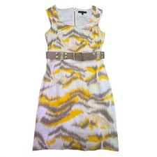 Antonio Melani Dress Women's Size 6 Sheath Yellow Grey Abstract Sleeveless