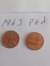 1963 P+D Lincoln Cents Brilliant Uncirculated 2-Coin Set. Red