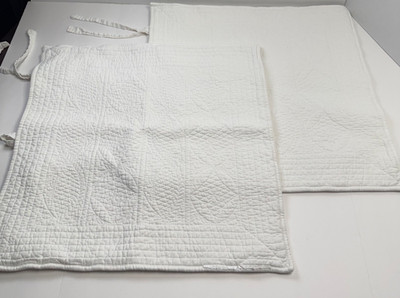 Pottery Barn Matelasse Quilted Euro Shams (2) Tie Ends White Cotton Linen