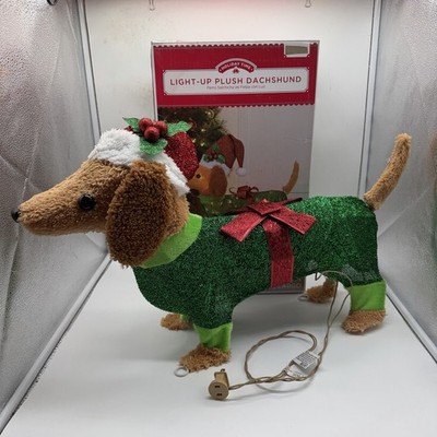 Holiday Time Light-Up Plush Dachshund 22  Christmas Decoration Garden Yard Xmas
