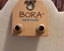 NEW Western Boho Stud Earrings Faux Ruby Stones in Goldtone Settings