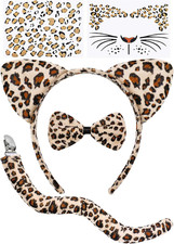 5 PCS Leopard Ears and Tail,Halloween Animal Cheetah Costume Women