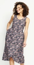 Orvis  Floral Linen Cotton Dress Sleeveless Faux Wrap Skirt Pockets Midi Size XL