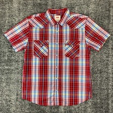 Levis Men's L Pearl Snap Plaid Western Shirt Short Sleeve Button Up Cowboy Rodeo