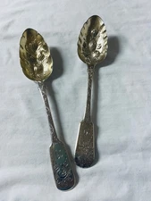 English Sterling Silver Berry Serving Repousse Spoon Set Etched Embossed