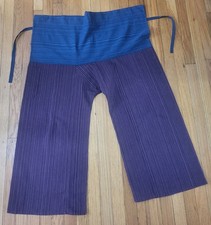 Thai Fisherman Pants Yoga Lounge Trousers 2-Tone Purple Blue Striped Boho Unisex