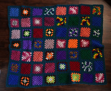 Vintage Granny Square Afghan 44"x 51" Crochet Throw Blanket Handmade