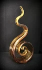 Vtg Murano Modern Amber Glass Swirl Ribbon Italian Sculpture 11.3" Excellent