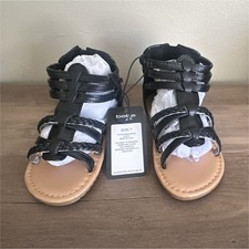 bebe Girls Black Gladiator Sandals Braided Straps Zipper Ankle Size 7