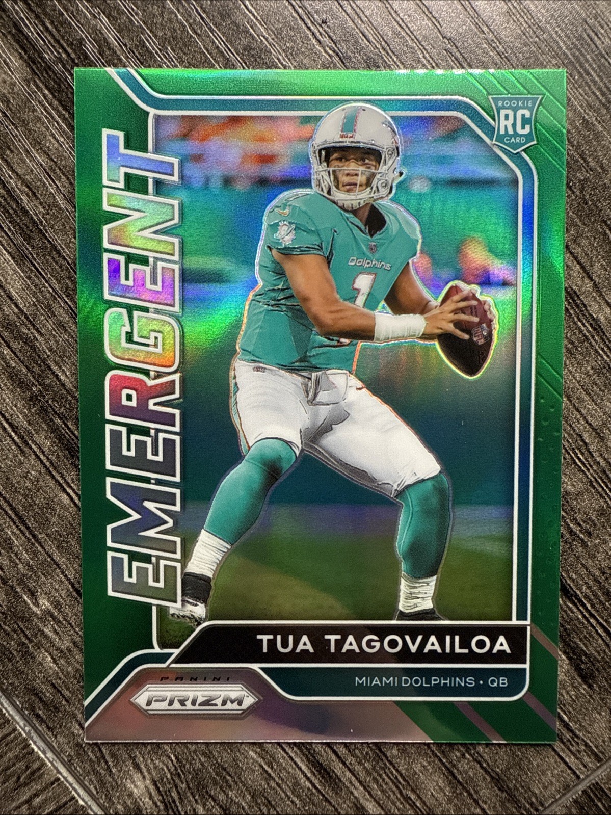 2020 Panini Prizm Tua Tagovailoa Rookie Emergent Green Prizm RC #2 Dolphins